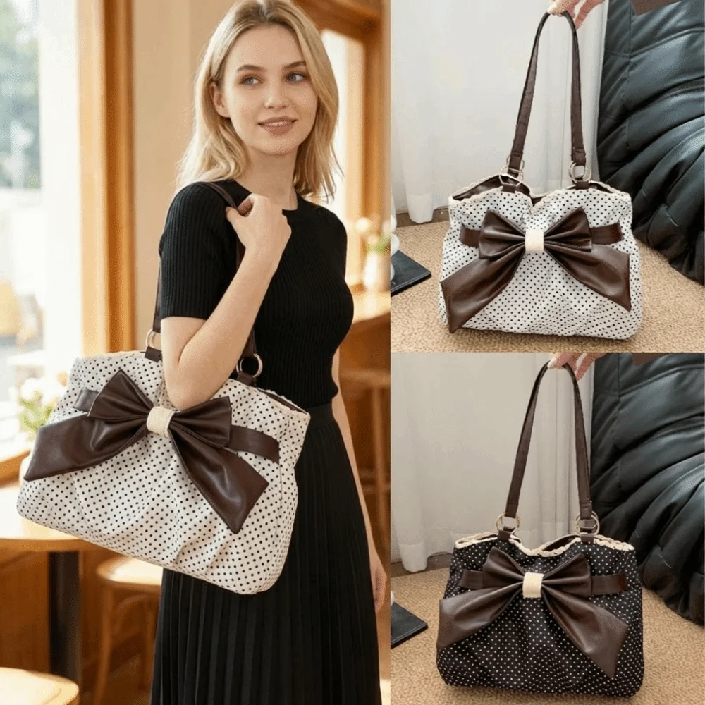 Trendy Vintage Women's Bow Handbag Y2k Casual Chic Lady Shoulder Bags All Match Aesthetic Dot Ins Underarm Bag Streetwear - Image 2